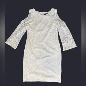 Nine West White lace cold shoulder dress with slightly bell sleeves Size 4